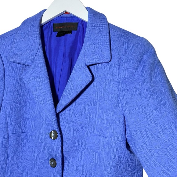 Nina McLemore Cornflower Blue Floral Embroidered Brocade Jacquard Jacket Blazer - Picture 4 of 9